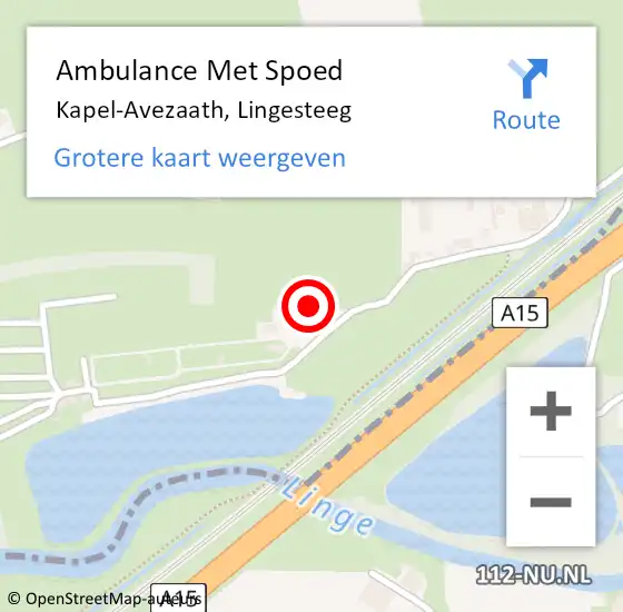 Locatie op kaart van de 112 melding: Ambulance Met Spoed Naar Kapel-Avezaath, Lingesteeg op 17 juli 2021 17:16
