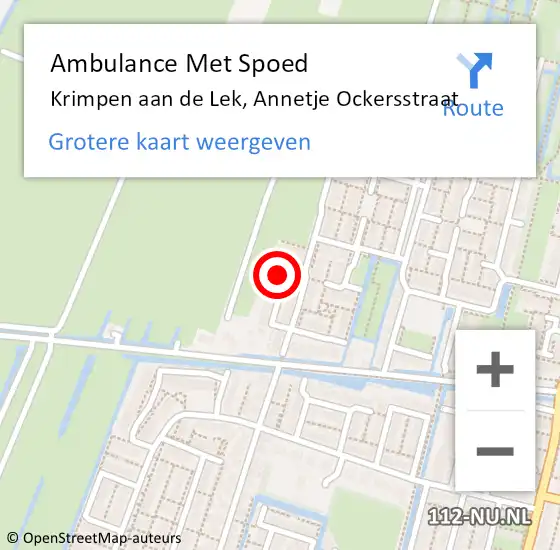 Locatie op kaart van de 112 melding: Ambulance Met Spoed Naar Krimpen aan de Lek, Annetje Ockersstraat op 17 juli 2021 17:54