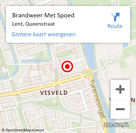 Locatie op kaart van de 112 melding: Brandweer Met Spoed Naar Lent, Queenstraat op 17 juli 2021 18:11