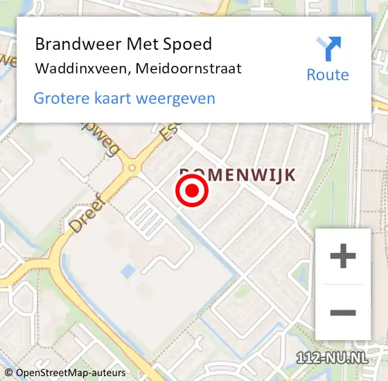 Locatie op kaart van de 112 melding: Brandweer Met Spoed Naar Waddinxveen, Meidoornstraat op 17 juli 2021 18:12