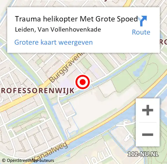 Locatie op kaart van de 112 melding: Trauma helikopter Met Grote Spoed Naar Leiden, Van Vollenhovenkade op 17 juli 2021 18:21