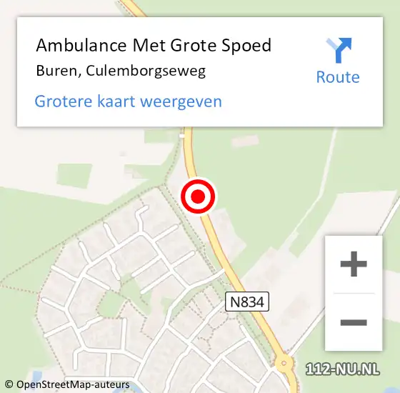 Locatie op kaart van de 112 melding: Ambulance Met Grote Spoed Naar Buren, Culemborgseweg op 17 juli 2021 18:23