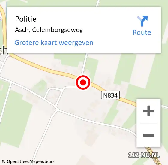 Locatie op kaart van de 112 melding: Politie Asch, Culemborgseweg op 17 juli 2021 18:30