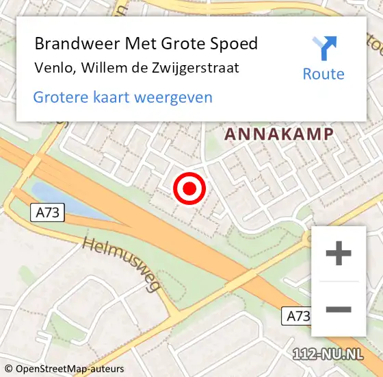 Locatie op kaart van de 112 melding: Brandweer Met Grote Spoed Naar Venlo, Willem de Zwijgerstraat op 17 juli 2021 18:37