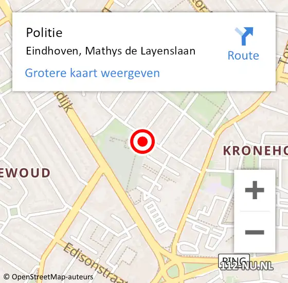 Locatie op kaart van de 112 melding: Politie Eindhoven, Mathys de Layenslaan op 17 juli 2021 18:43