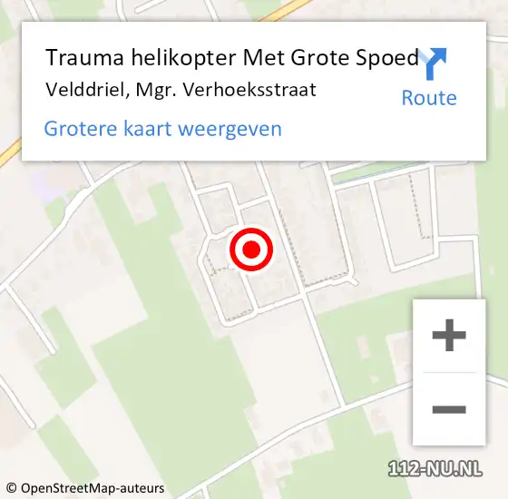 Locatie op kaart van de 112 melding: Trauma helikopter Met Grote Spoed Naar Velddriel, Mgr. Verhoeksstraat op 17 juli 2021 18:54