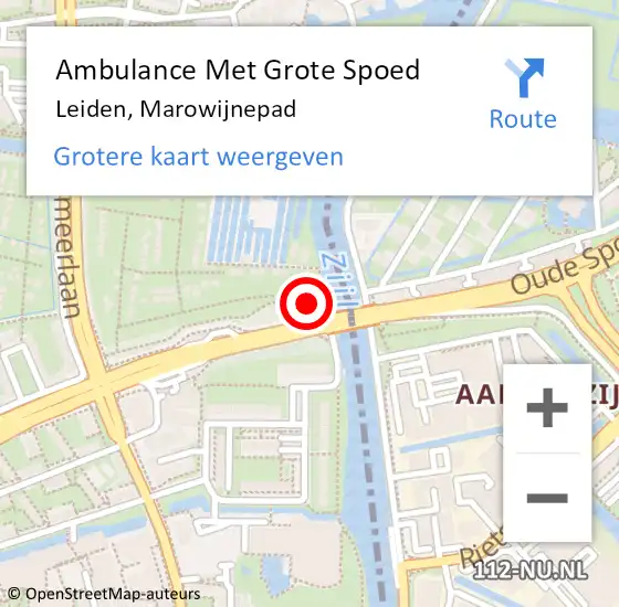 Locatie op kaart van de 112 melding: Ambulance Met Grote Spoed Naar Leiden, Marowijnepad op 17 juli 2021 19:02