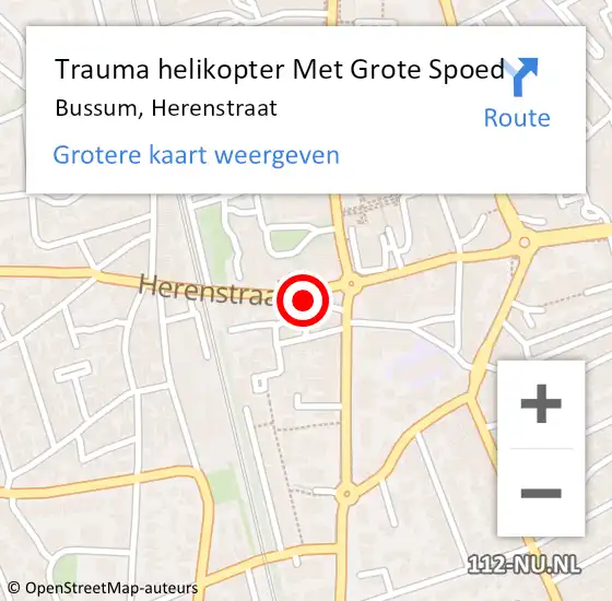 Locatie op kaart van de 112 melding: Trauma helikopter Met Grote Spoed Naar Bussum, Herenstraat op 17 juli 2021 19:12