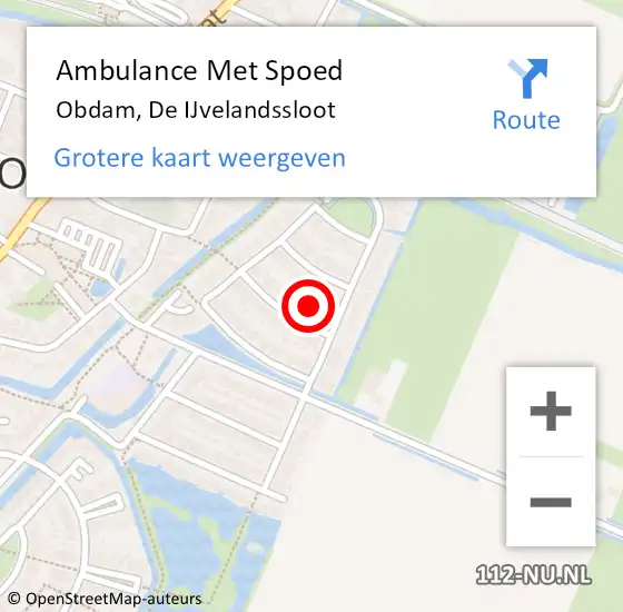 Locatie op kaart van de 112 melding: Ambulance Met Spoed Naar Obdam, De IJvelandssloot op 17 juli 2021 19:30