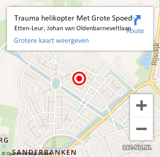 Locatie op kaart van de 112 melding: Trauma helikopter Met Grote Spoed Naar Etten-Leur, Johan van Oldenbarneveltlaan op 17 juli 2021 19:35