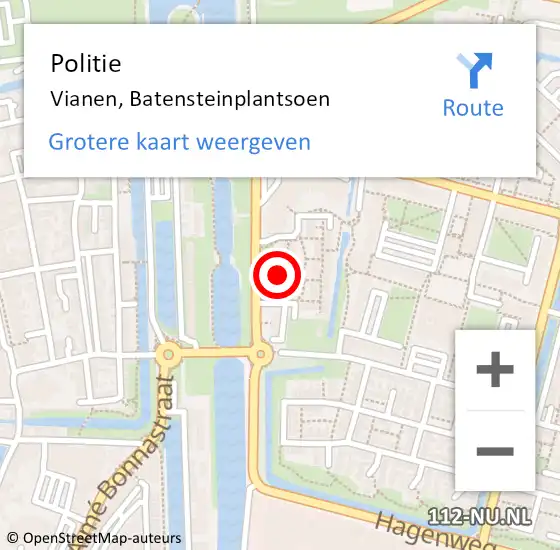 Locatie op kaart van de 112 melding: Politie Vianen, Batensteinplantsoen op 17 juli 2021 19:58