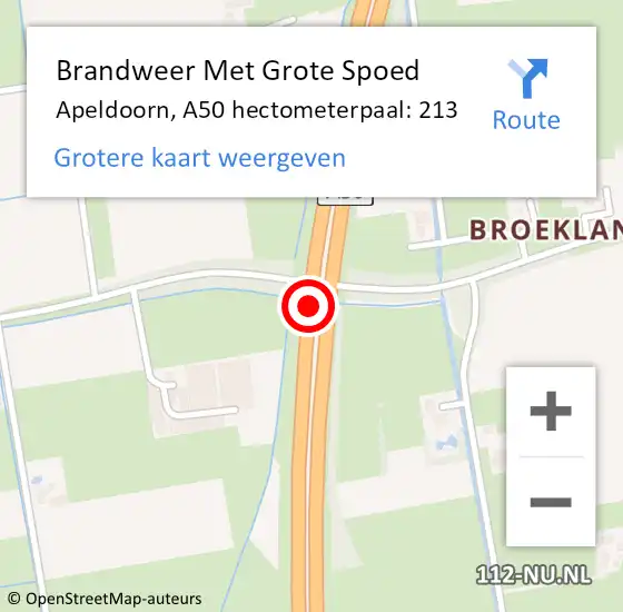 Locatie op kaart van de 112 melding: Brandweer Met Grote Spoed Naar Apeldoorn, A50 hectometerpaal: 213 op 17 juli 2021 20:35
