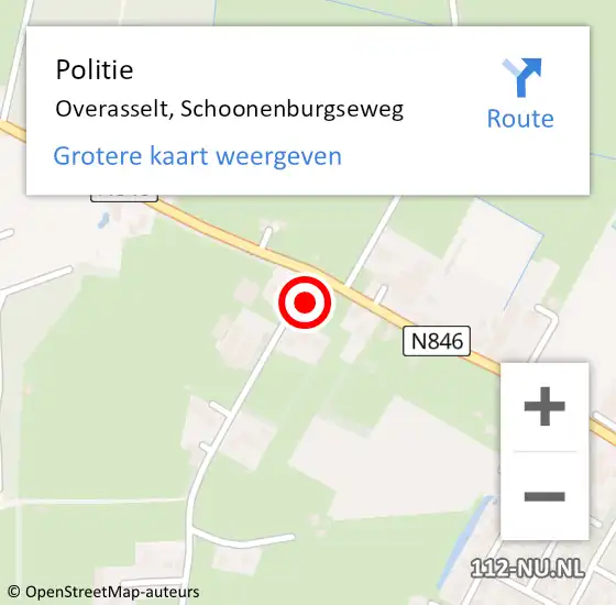 Locatie op kaart van de 112 melding: Politie Overasselt, Schoonenburgseweg op 17 juli 2021 21:00