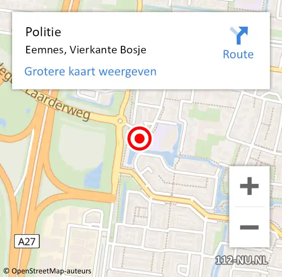 Locatie op kaart van de 112 melding: Politie Eemnes, Vierkante Bosje op 17 juli 2021 21:07