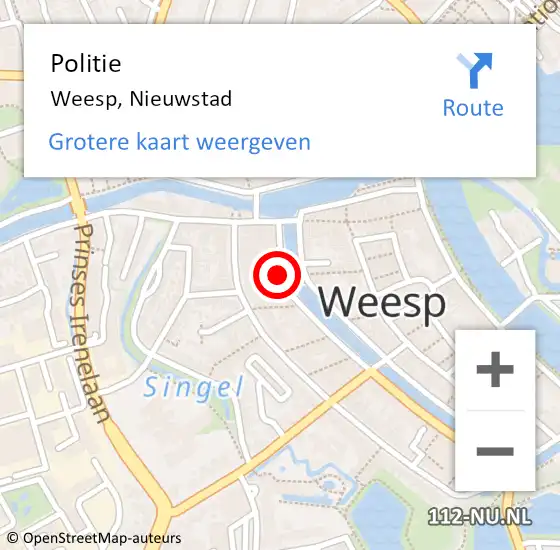 Locatie op kaart van de 112 melding: Politie Weesp, Nieuwstad op 17 juli 2021 21:31
