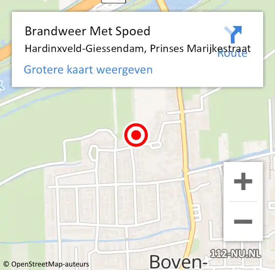 Locatie op kaart van de 112 melding: Brandweer Met Spoed Naar Hardinxveld-Giessendam, Prinses Marijkestraat op 17 juli 2021 22:04