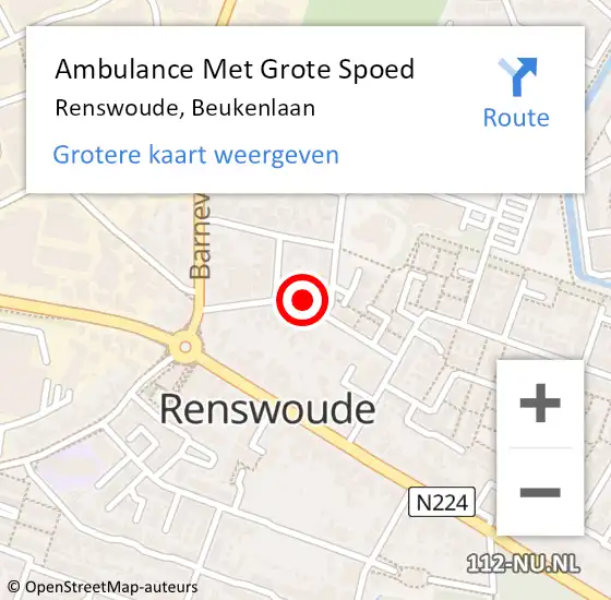 Locatie op kaart van de 112 melding: Ambulance Met Grote Spoed Naar Renswoude, Beukenlaan op 16 juni 2014 19:46