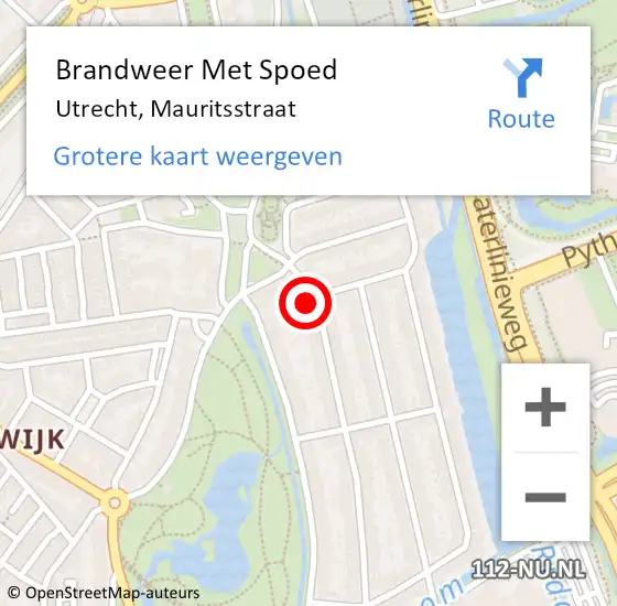 Locatie op kaart van de 112 melding: Brandweer Met Spoed Naar Utrecht, Mauritsstraat op 17 juli 2021 22:26