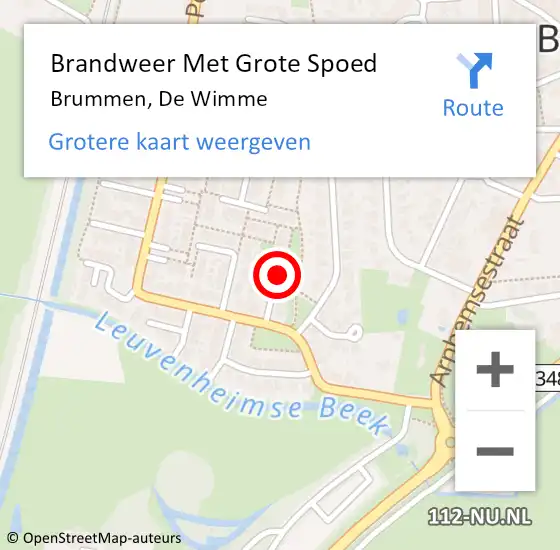 Locatie op kaart van de 112 melding: Brandweer Met Grote Spoed Naar Brummen, De Wimme op 17 juli 2021 23:19