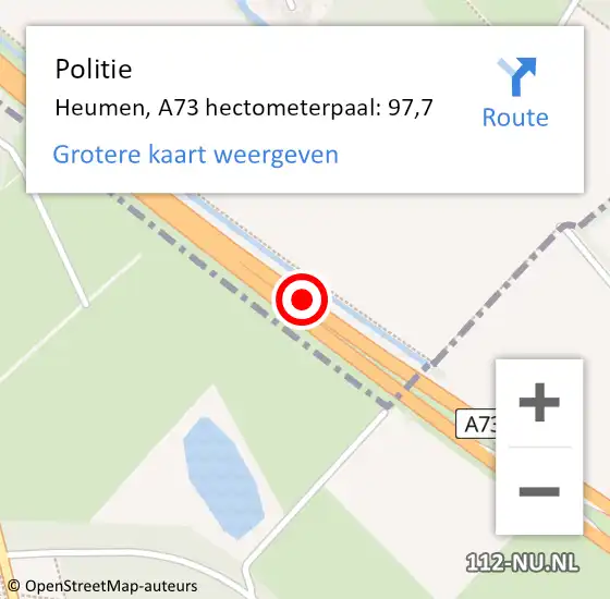 Locatie op kaart van de 112 melding: Politie Heumen, A73 hectometerpaal: 97,7 op 17 juli 2021 23:23