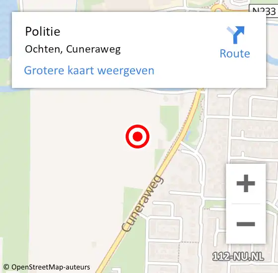 Locatie op kaart van de 112 melding: Politie Ochten, Cuneraweg op 18 juli 2021 00:07