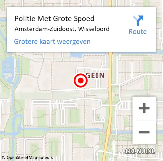 Locatie op kaart van de 112 melding: Politie Met Grote Spoed Naar Amsterdam-Zuidoost, Wisseloord op 18 juli 2021 01:59