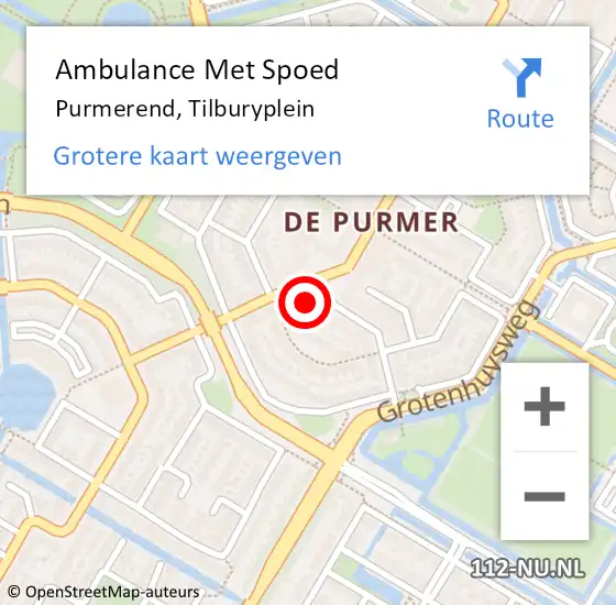 Locatie op kaart van de 112 melding: Ambulance Met Spoed Naar Purmerend, Tilburyplein op 18 juli 2021 04:19