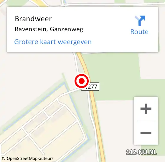 Locatie op kaart van de 112 melding: Brandweer Ravenstein, Ganzenweg op 16 juni 2014 20:13