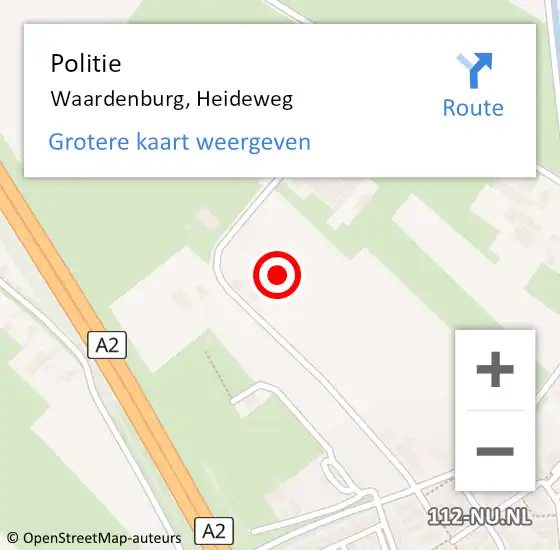 Locatie op kaart van de 112 melding: Politie Waardenburg, Heideweg op 18 juli 2021 09:37