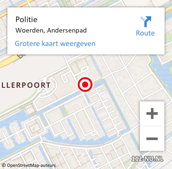 Locatie op kaart van de 112 melding: Politie Woerden, Andersenpad op 18 juli 2021 09:47