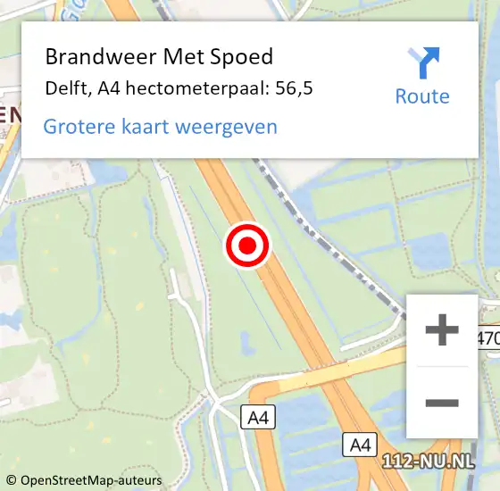 Locatie op kaart van de 112 melding: Brandweer Met Spoed Naar Delft, A4 hectometerpaal: 56,5 op 18 juli 2021 10:07