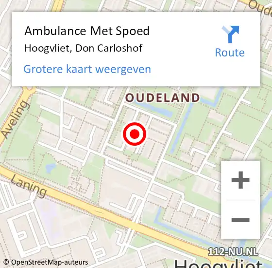 Locatie op kaart van de 112 melding: Ambulance Met Spoed Naar Hoogvliet, Don Carloshof op 18 juli 2021 10:24