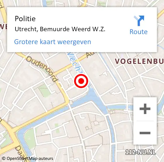 Locatie op kaart van de 112 melding: Politie Utrecht, Bemuurde Weerd W.Z. op 18 juli 2021 10:31