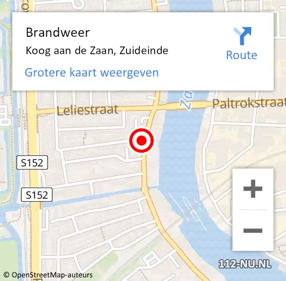 Locatie op kaart van de 112 melding: Brandweer Koog aan de Zaan, Zuideinde op 18 juli 2021 10:37