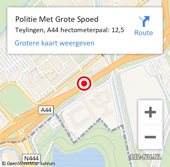 Locatie op kaart van de 112 melding: Politie Met Grote Spoed Naar Teylingen, A44 hectometerpaal: 12,5 op 18 juli 2021 11:14