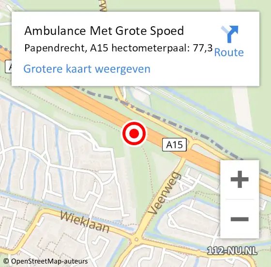 Locatie op kaart van de 112 melding: Ambulance Met Grote Spoed Naar Papendrecht, A15 hectometerpaal: 77,3 op 18 juli 2021 11:35