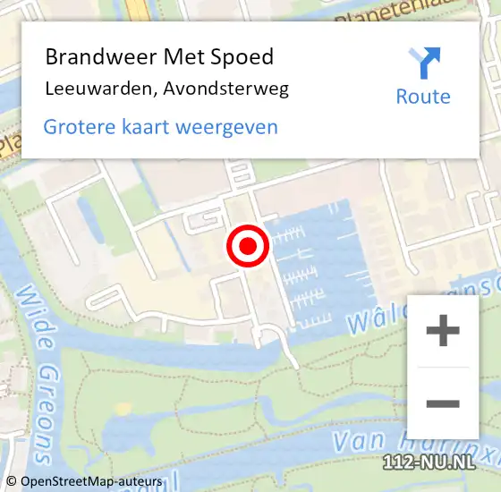 Locatie op kaart van de 112 melding: Brandweer Met Spoed Naar Leeuwarden, Avondsterweg op 18 juli 2021 11:41