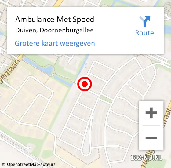 Locatie op kaart van de 112 melding: Ambulance Met Spoed Naar Duiven, Doornenburgallee op 18 juli 2021 11:48