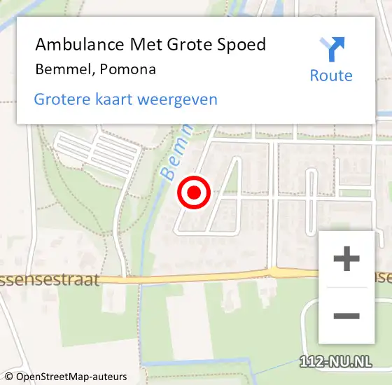 Locatie op kaart van de 112 melding: Ambulance Met Grote Spoed Naar Bemmel, Pomona op 18 juli 2021 11:51