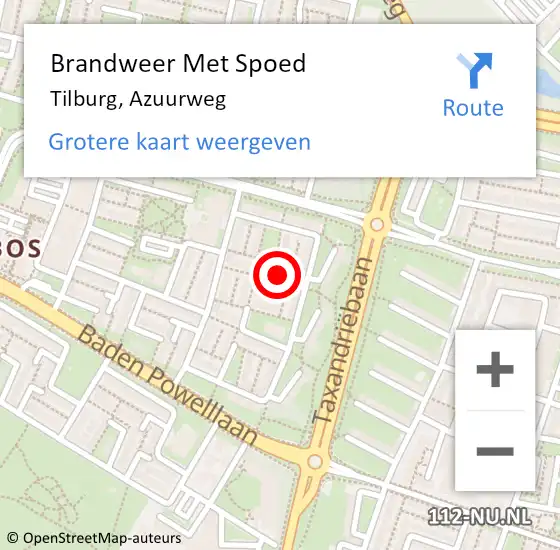 Locatie op kaart van de 112 melding: Brandweer Met Spoed Naar Tilburg, Azuurweg op 18 juli 2021 12:13