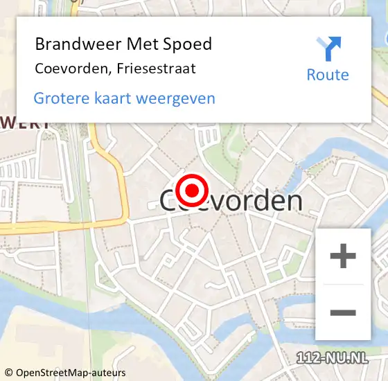 Locatie op kaart van de 112 melding: Brandweer Met Spoed Naar Coevorden, Friesestraat op 18 juli 2021 12:14