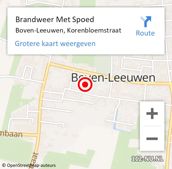 Locatie op kaart van de 112 melding: Brandweer Met Spoed Naar Boven-Leeuwen, Korenbloemstraat op 18 juli 2021 12:19