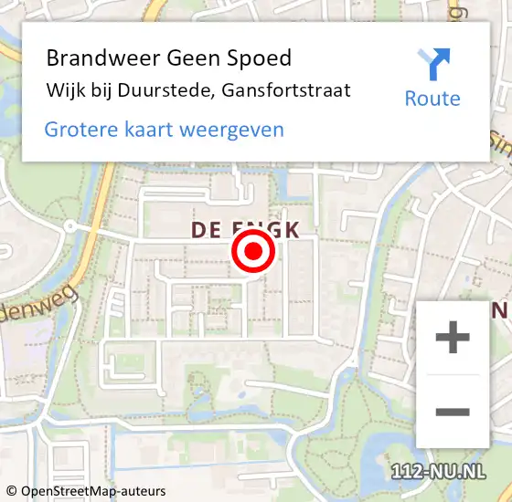 Locatie op kaart van de 112 melding: Brandweer Geen Spoed Naar Wijk bij Duurstede, Gansfortstraat op 18 juli 2021 12:24