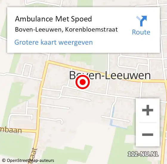 Locatie op kaart van de 112 melding: Ambulance Met Spoed Naar Boven-Leeuwen, Korenbloemstraat op 18 juli 2021 12:25