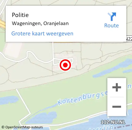 Locatie op kaart van de 112 melding: Politie Wageningen, Oranjelaan op 18 juli 2021 12:40