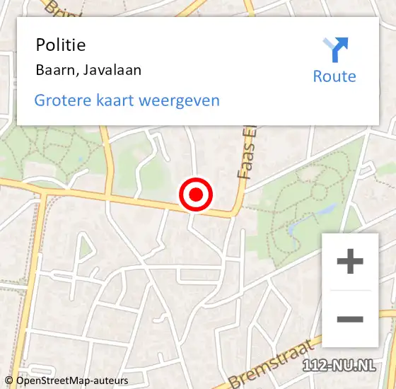 Locatie op kaart van de 112 melding: Politie Baarn, Javalaan op 18 juli 2021 12:50