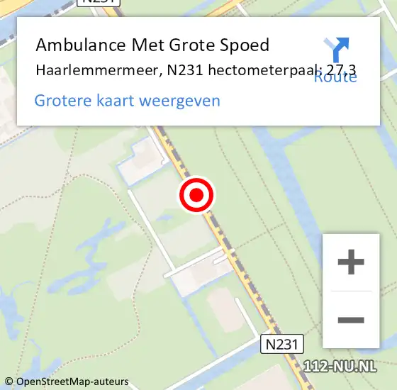 Locatie op kaart van de 112 melding: Ambulance Met Grote Spoed Naar Haarlemmermeer, N231 hectometerpaal: 27,3 op 18 juli 2021 13:20