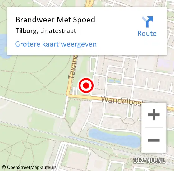 Locatie op kaart van de 112 melding: Brandweer Met Spoed Naar Tilburg, Linatestraat op 18 juli 2021 13:29