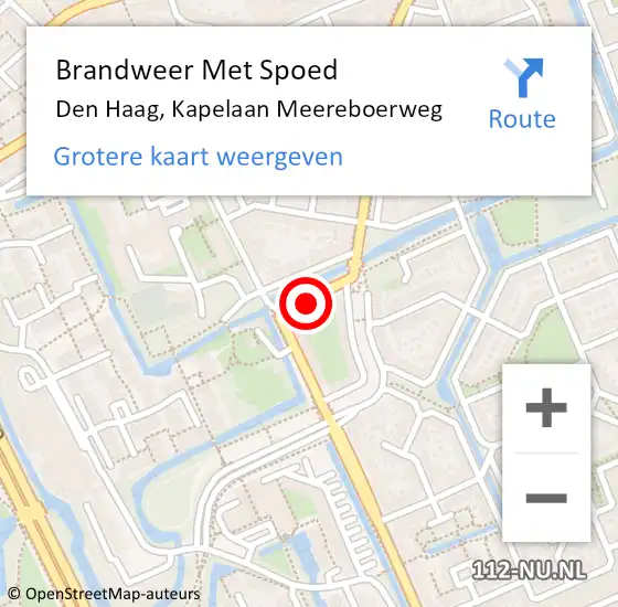 Locatie op kaart van de 112 melding: Brandweer Met Spoed Naar Den Haag, Kapelaan Meereboerweg op 18 juli 2021 13:37