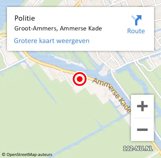 Locatie op kaart van de 112 melding: Politie Groot-Ammers, Ammerse Kade op 18 juli 2021 14:00